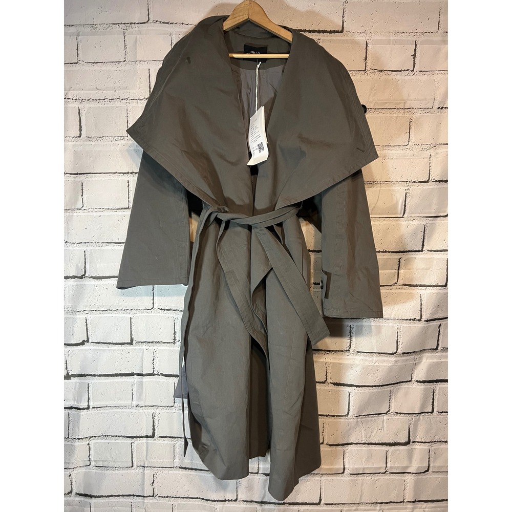 Hello September Grey Olive Cotton Oversized Trench Coat Shawl Collar Size F
